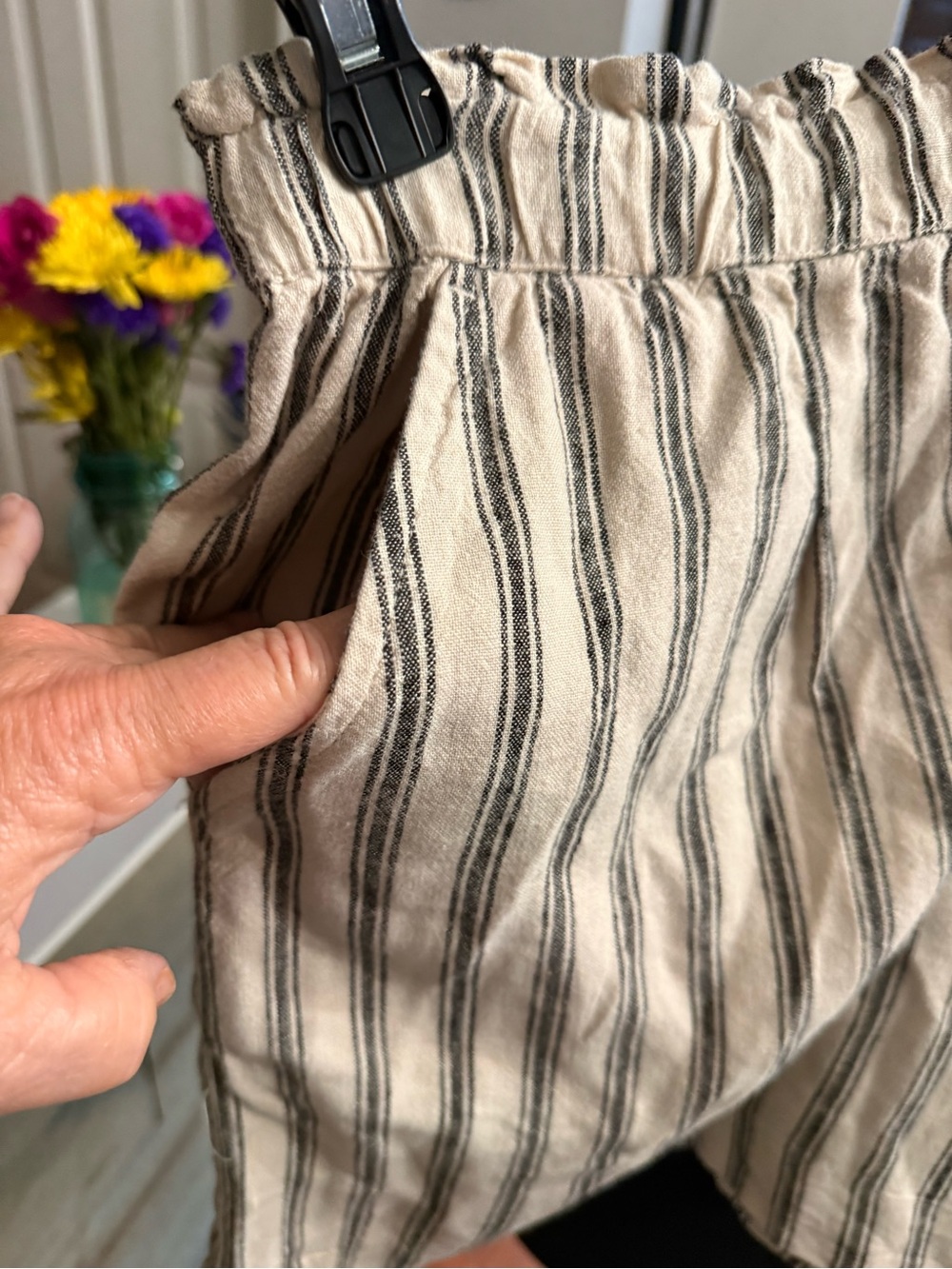 Time and Tru Beige and Black Vertical Stripe Drawstring Shorts - Picture 5 of 5